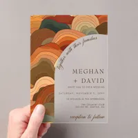 Retro Abstract Waves Terracotta Orange Wedding Acrylic Invitations