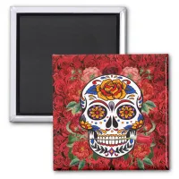 Sugar Skull Pink Red Roses Holidays Kitchen Magnet