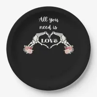 Gothic Valentines Classic - Skeleton Hands Heart  Paper Plates