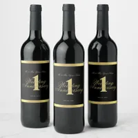 1st Wedding Anniversary Black and Gold Wine Label