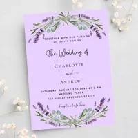 Lavender violet eucalyptus flowers luxury wedding  invitation