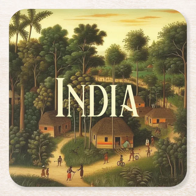 Village of India Square Paper Coaster