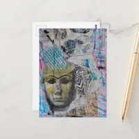 Abstract Stone Face Mixed Media Collage Postcard