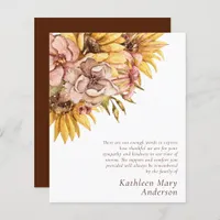 Budget Rustic Sunflower Sympathy Thank You Note