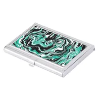 Turquoise, Black and White Swirls Marble like  Business Card Case