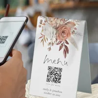 Rustic Terracotta Florals Menu Qr Code Wedding  Table Tent Sign