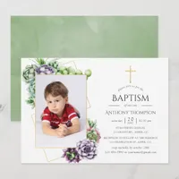 Succulent Geometric Baptism or Christening Invitation