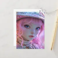 Cute Pink Hair Girl Postcard