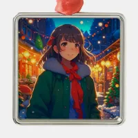 Anime Girl Christmas Lights  Metal Ornament