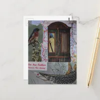 Birds and Fish Retro Collage Postcard
