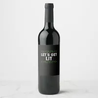 Let's Get Lit Pajamas Funny Cute Lights Christmas  Wine Label