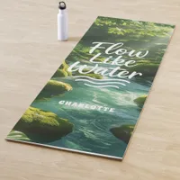 Motivational quote blue flow like water forest yoga mat