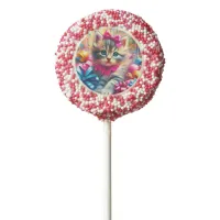 Cute Pink and Blue Kitten Girl's Birthday Chocolate Covered Oreo Pop