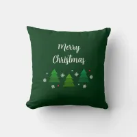 Christmas tree forest, snowflakes and red blue dot throw pillow