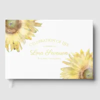 Yellow Sunflowers Watercolor Celebration of Life Foil Guest Book