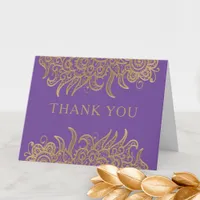 Luxury Gold Lace on Purple Elegant Classic Wedding Thank You Card