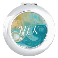 Ocean Blue Waves and Sandy Brown Fluid Art Initial Compact Mirror