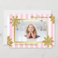 Pretty Gold and Pink Custom Photo Christmas Invitation