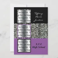 chic purple triple photo Graduation Invitation