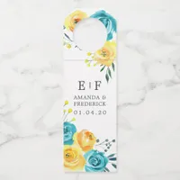 Turquoise and Yellow Floral Wedding Favor Bottle Hanger Tag