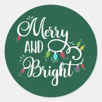 merry and bright holiday lights classic round sticker