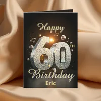 Modern Disco Black Gold Mosaic 60th Birthday Card
