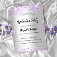 Graduation silver violet purple sparkles invitation postcard