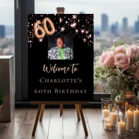 60th Birthday black rose gold photo star welcome   Foam Board