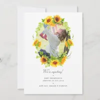 Watercolor Boho Sunflowers Photo Pregnancy Announcement