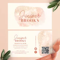 Pastel Peach Social Media QR Code Glitter Business Card