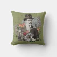 Vintage Man Collage Green Throw Pillow