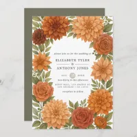 Rustic Dahlia Earthy Fall Tones Watercolor Wedding Invitation