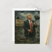 Trump in the Swamp With Plunger Postcard