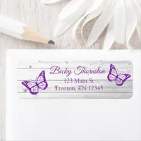 Purple Butterfly Rustic Wood  Return Address Label