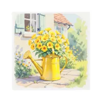 Pretty Yellow Flowers in Watering Can   Metal Print