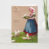 Feeding the Birds Vintage Card