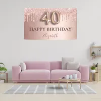 40th birthday rose gold glitter pink balloon style banner