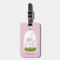 Pretty Pink Polka Dot Flamingo Custom School Luggage Tag