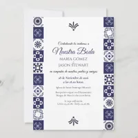 Talavera Majolica Navy Blue White Spanish Wedding Invitation