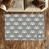 Personalized Gray White Boho Sunburst Monogram Rug