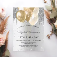 Birthday silver gold balloons invitation