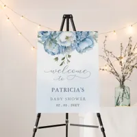 Baby in Bloom Blue Floral Baby Shower Welcome Sign