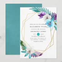 Watercolor Tropical Orchids Geometric Wedding Invitation