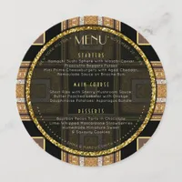 V1 Art Deco Gold  Round Wedding  Menu Card