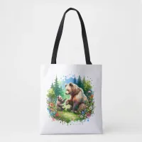 Cute Watercolor Bear and Cub Tote Bag