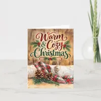Warm and Cozy Christmas Rustic Pine Cones Plaid Holiday Card