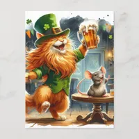 Adorable Ginger Cat and a Mouse With Beer St. Pats Postcard