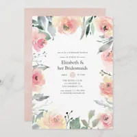 Pastel Blush Pink Floral Bridesmaids Luncheon Invitation