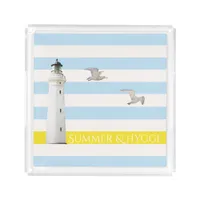 Hygge lihthouse blue white nautical stripes acrylic tray