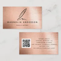 Mobile Notary Rose Gold Brushed Metal QR Code Business Card